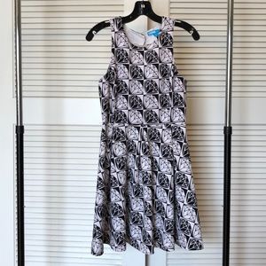 Diamond print skater pleated dress